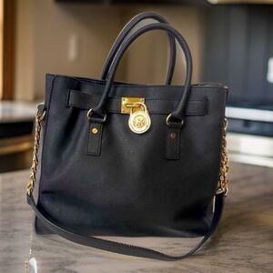 Michael Kors Hamilton Medium Black Saffiano Leather Satchel Bag in EUC